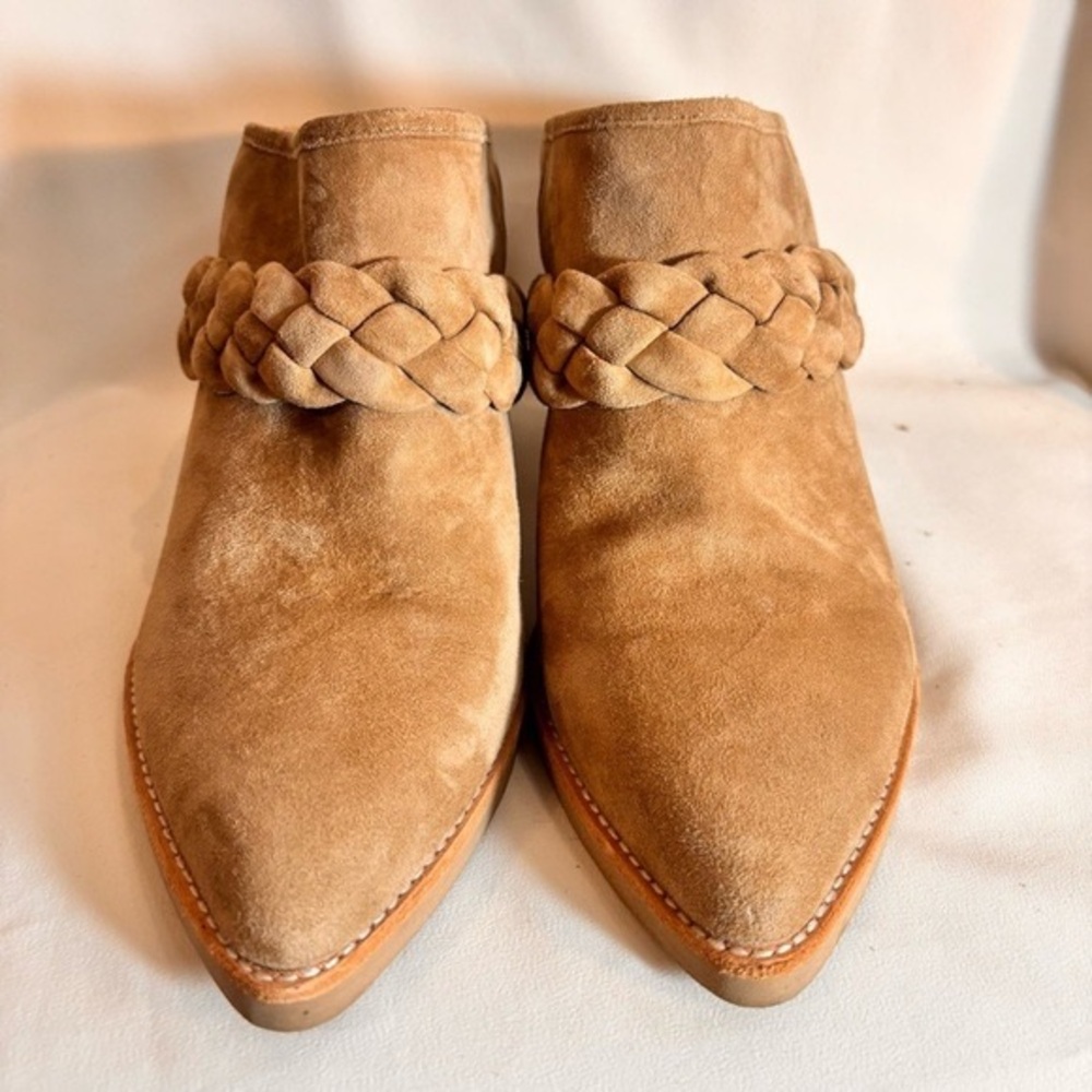 Women's Braided Suede Ankle Mules - Camel - Picture 2 of 8